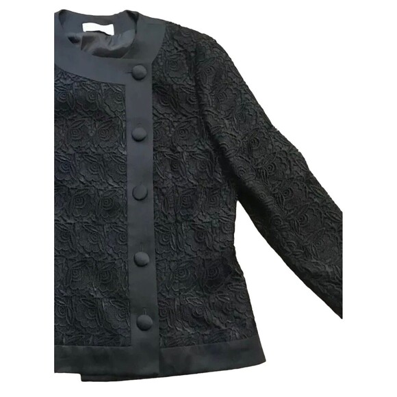 Vtg Gene Roye Womens Lace Evening Formal Jacket Blazer Buttons Black US 8 S Med - Picture 2 of 14
